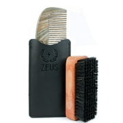ZEUS Organic Sandalwood Beard Comb + 100% Boar Bristle Beard Brush - Comb and Brush Tool Set for Men!