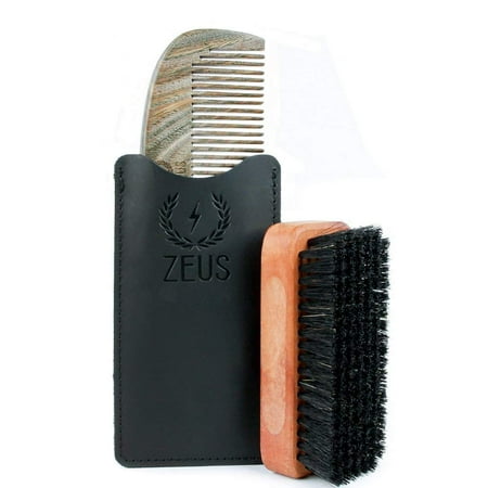 ZEUS Organic Sandalwood Beard Comb + 100% Boar Bristle Beard Brush - Comb and Brush Tool Set for Men!