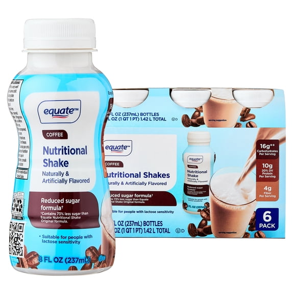 Equate Reduced Sugar Formula Nutritional Shakes, Coffee, 8 fl oz, 6 Count