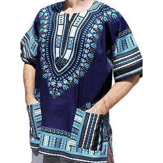 MAWCLOS Men T Shirts Tribal Festival Summer Tops African Print Dashiki T-Shirt Mens Loose Fit Tee Daily Wear Blouse Light Blue 2XL