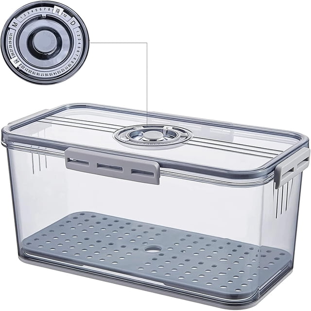 Caja De Almacenamiento De Cocina Organización Nevera Alimentos con Registrador De Tiempo Bandeja Hermética Refrigerador Preservación Frutas Verduras Mantener Fresco Transparente