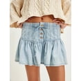 thumbnail image 4 of Women'S Denim A-Line Pleated Skirt Casual High Waisted Ruffle Flared Mini Skirts Light Blue S, 4 of 8