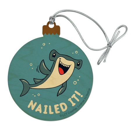Nailed It Hammerhead Shark Funny Humor Pun Wood Christmas Tree Holiday