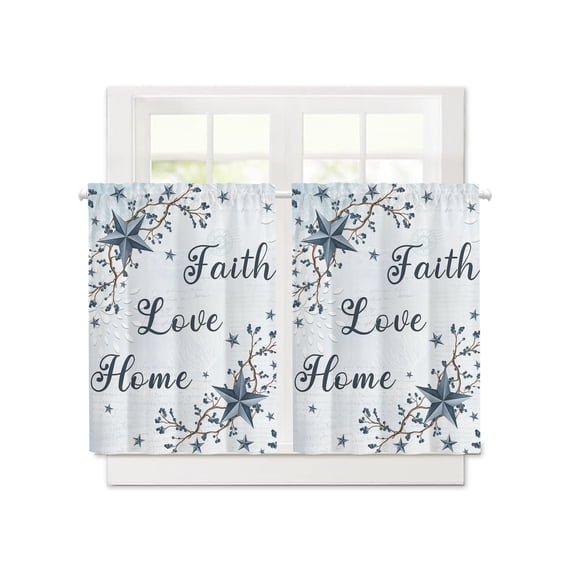 Vintage Country Star Berry Short Blackout Curtains 36 Inch Long,Farmhouse Stars Plant Blue Nautical Rod Pocket Kitchen Curtains,2 Panels Thermal Insulated Room Darkening Drapes for Bedroom,30"Wx36"L
