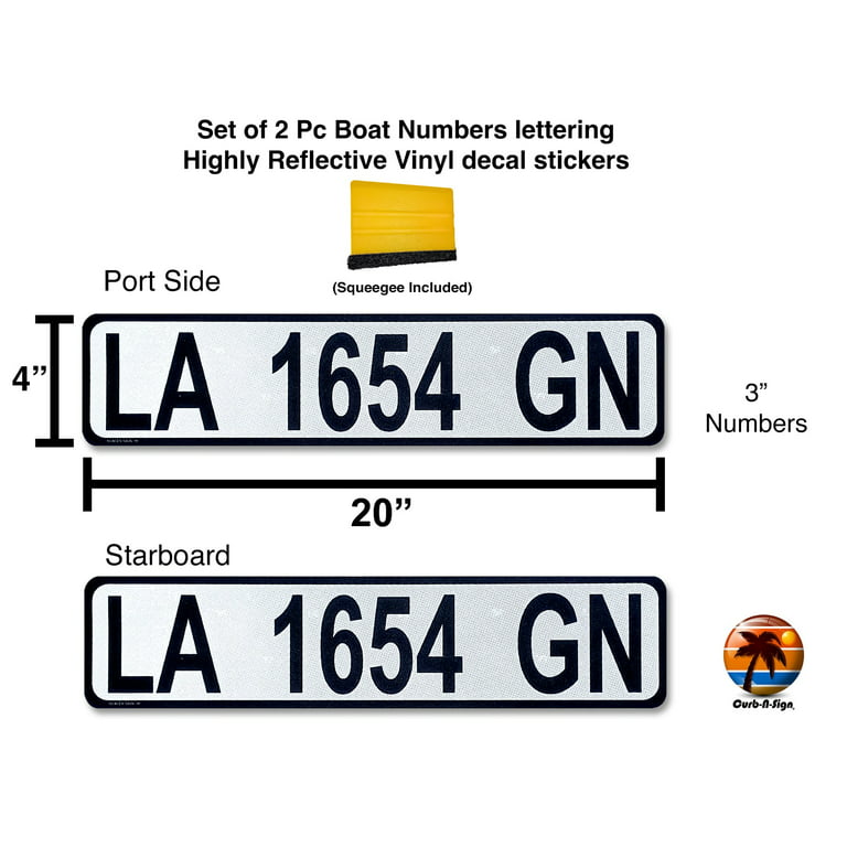 2 Pack Super Reflective Custom Boat Registration Numbers and Letters  Stickers, Set of 2 Custom Boat Stickers Numbers Lettering (4x20),  Waterproof Vinyl Decal Boat Decal Stickers (Navy Blue) 