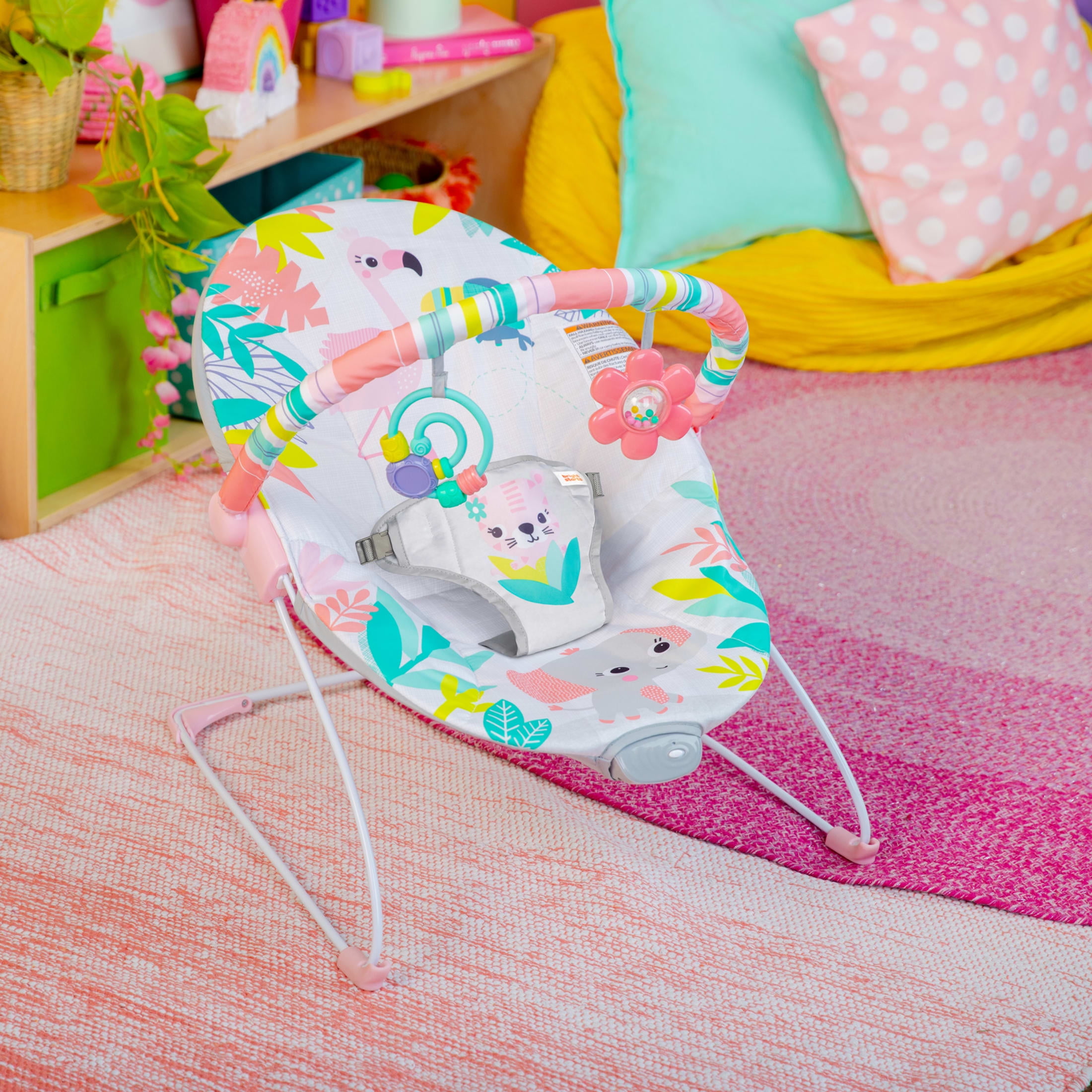 bright starts vibrating bouncer pink Bright Starts Vibrating Infant Baby Bouncer with Toys, Fantasy Unicorn