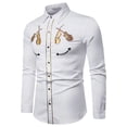 thumbnail image 1 of Camisa de solapa de manga larga para hombre a la moda con estampado de instrumentos musicales en HD, cómoda, suave, informal, para fiestas, 2024, nueva, superventas, talla grande, 1 of 6