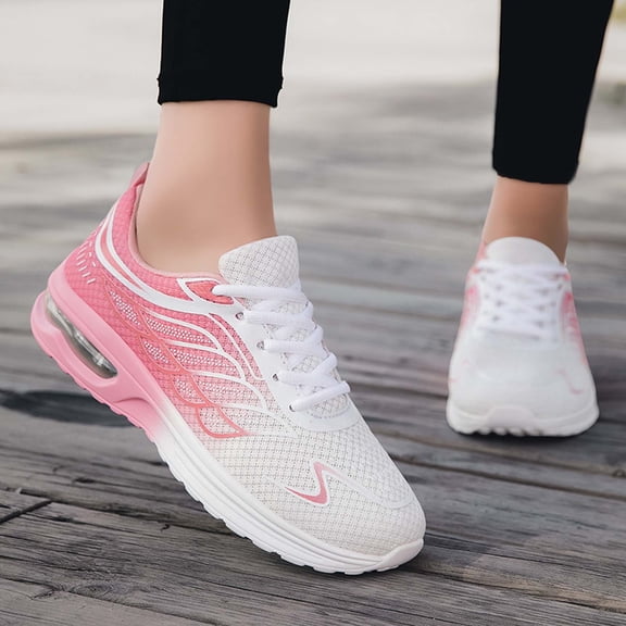 KANG Fashion Women's Two-Tone Mesh Lace-Up Sneakers, Breathable Lightweight Running Shoes, Comfort Casual Athletic Footwear for Daily Wear Pink 35