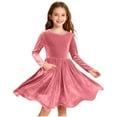 thumbnail image 6 of Tdoqot Girls Velvet Party Dresses- Long Sleeve Crewneck Elegant Soft Kids Winter Midi Dress Pink Size 8, 6 of 7