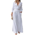 thumbnail image 2 of sunsanly 1 Set Women Shirt Pants Solid Color Long Sleeve Turndown Collar Streetwear Spring Autumn Temperament Commuter Wide Leg Trousers Set Women Clothing, 2 of 8