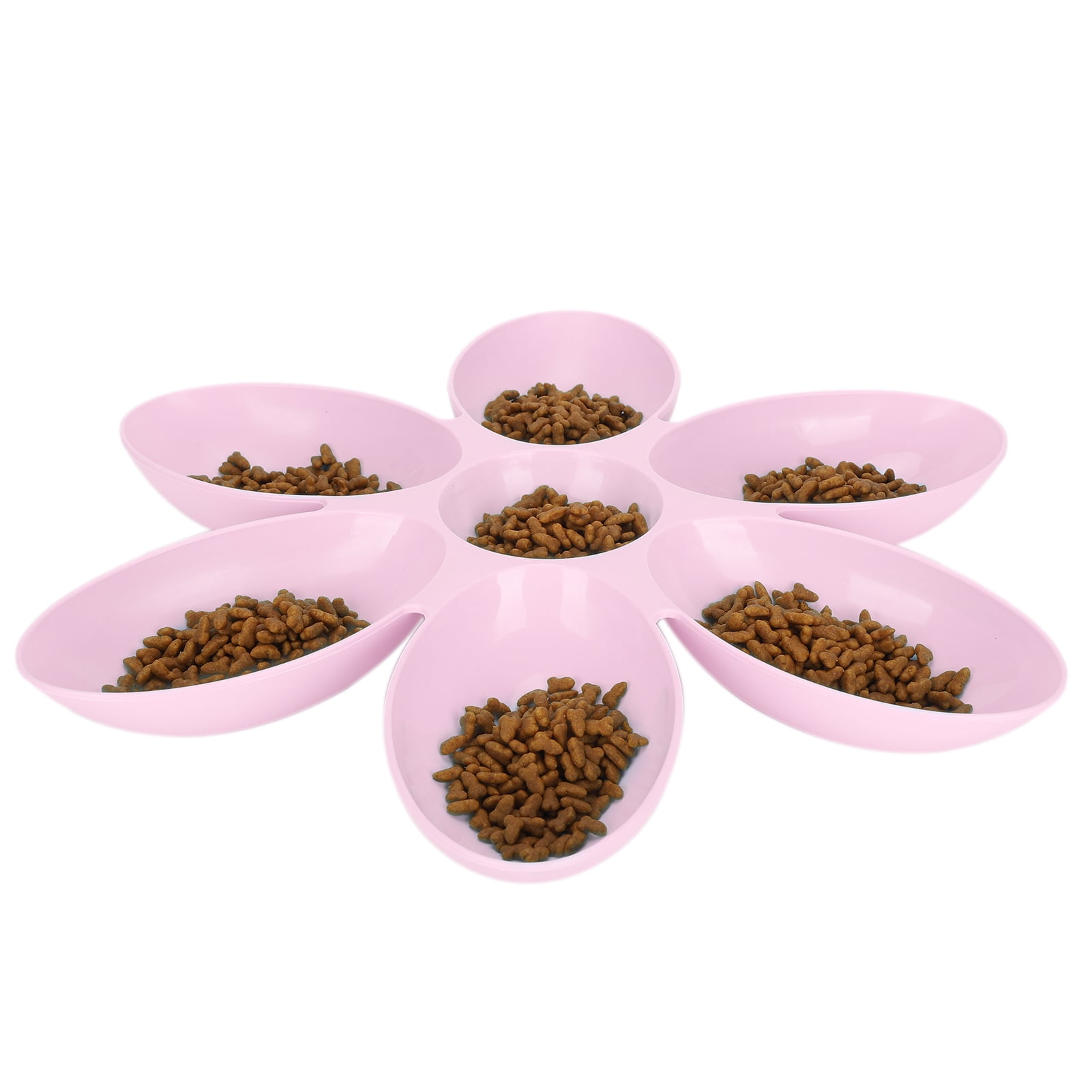 M Buder Plastic Pet Bowl Food Grade Flower Petals Shaped 6 Grids Cat Feeding Dish Dispenser for Food and Water, Slow Feeder Design for Cats and Small Dogs, 16.3 inches / 41.5 cm Pink