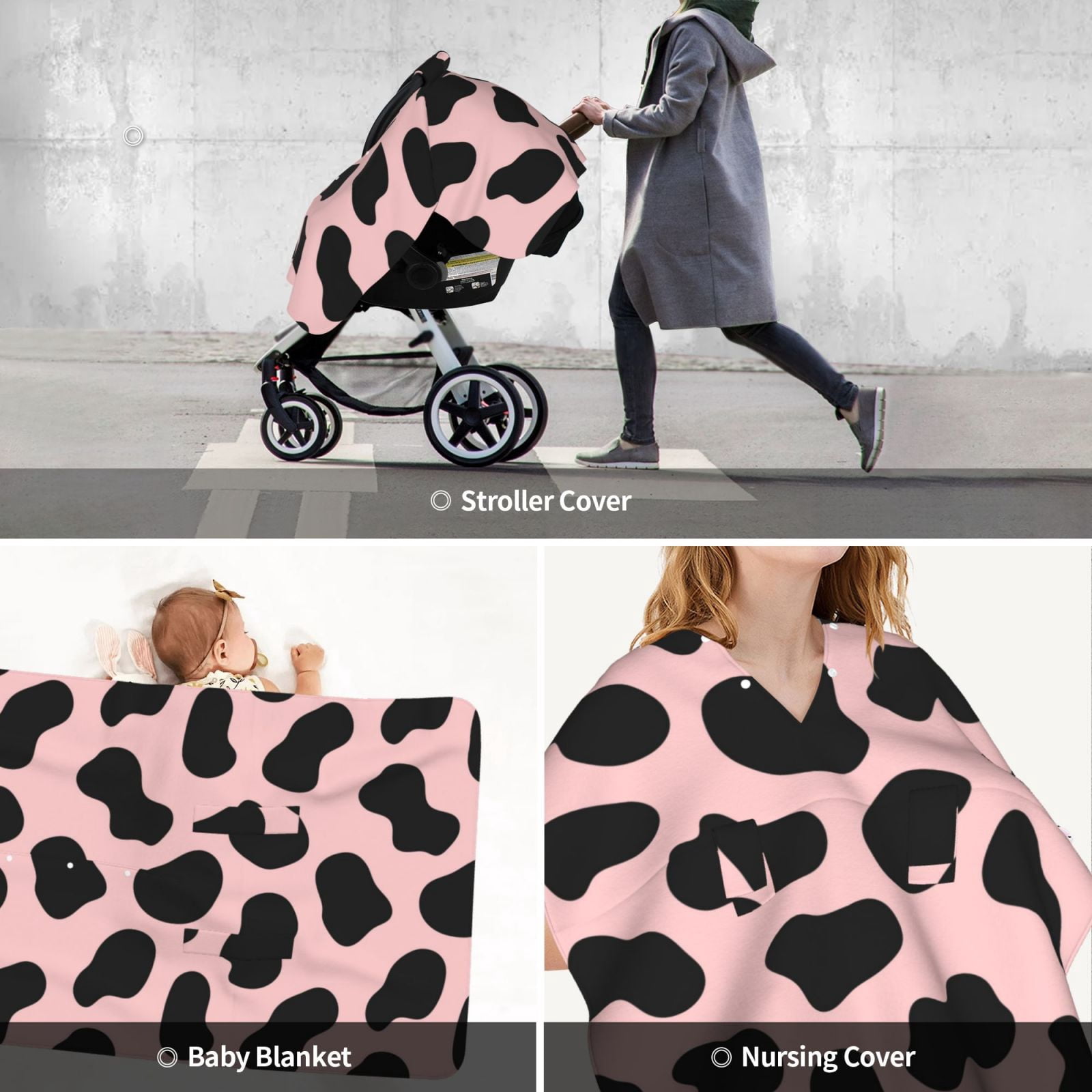 Car Seat Cover Baby - cow spots Cute girly print Breathable Infant Car Seat Cover for Baby Carseat, Lightweight Comfort Baby Essentials Must Haves Newborn Stuff for Girl Boy