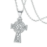 FaithHeart Cross Celtic Knot Necklace Sterling Silver Vintage Irish Jewelry Women Pendant Amulet