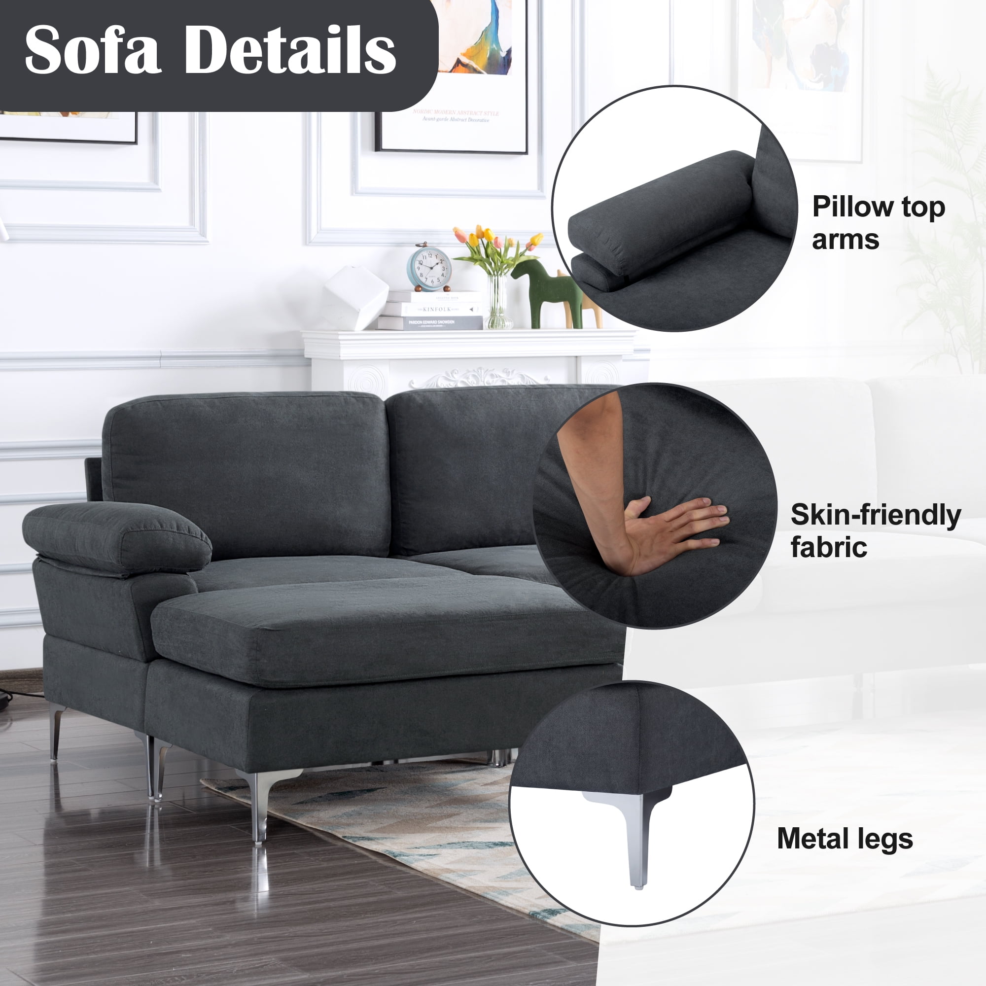 Oversized U-Shaped Sectional Sofa Couch,Convertible Modular Sofa,Upholstered Sleeper Sofa Couches with Reversible Chaise Lounge and Movable Ottomans for Living Room,Dark gray