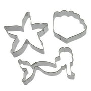 Under The Sea Cookie Cutter Set - 3 Pieces - 3 in Seashell, 4 in Starfish, 4.5 in Mermaid - Foose Cookie Cutters - US Tin Plated Steel HS0416