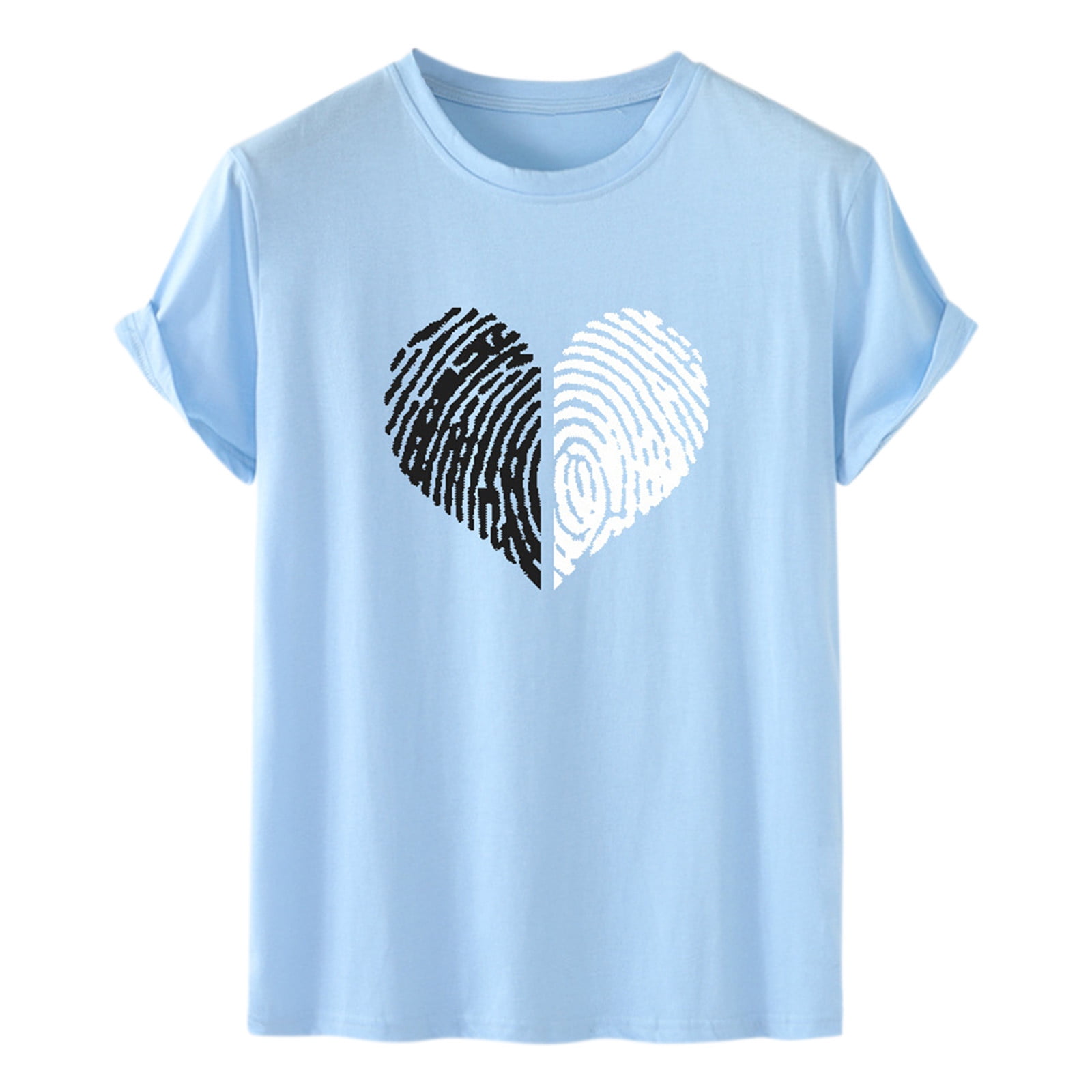 VSSSJ Men Casual Shirts Fitted Heart Shape Print Round Neck Short