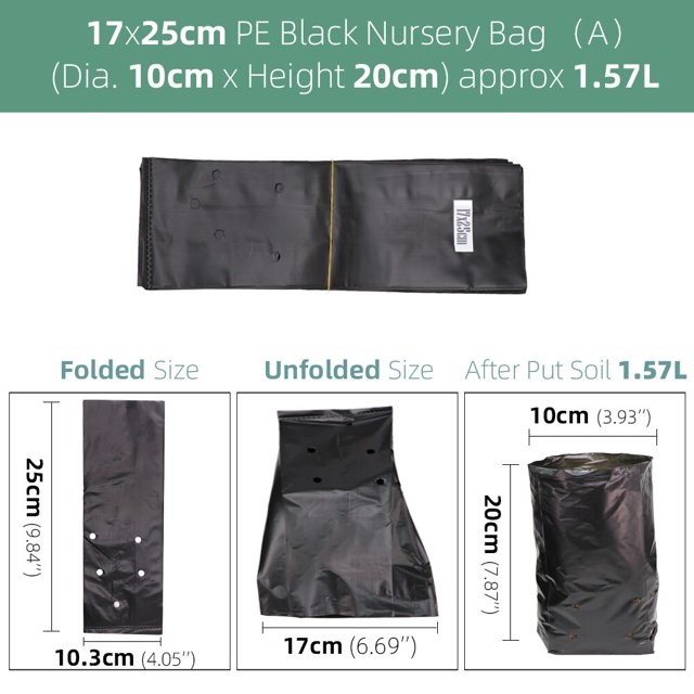 100PCS Thicken Plant Grow Bags Seedling Pots Eco-Friendly Garden With Breathable Holes Black Planting Bags PE Nursery Bags He Qiyong unisex