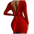 thumbnail image 2 of LLYwey Jeans Dresses for Women 2024 Fashion Color Slim Back Bow Tie Casual Long Sleeve Dress New A-Line Dresses Red Xl, 2 of 8