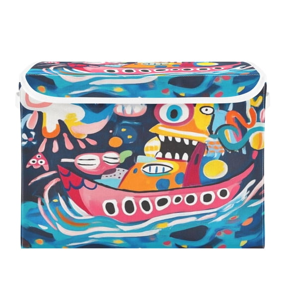 Storage Box With Lid 16.5x12.6x11.8In Foldable Stacked Household Storage Box Pink Boat
