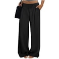 thumbnail image 4 of Lenpel Women's Cotton Linen Pants Pleated Wide Leg Pants Full Length Palazzo Pants Baggy Casual Trousers with Pockets, 4 of 7