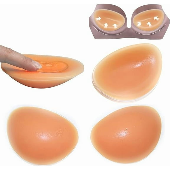 Wieysdoo Sticky Silicone Bra Inserts - Reusable Adhesive Push Up Pads, Seamless Chicken Cutlets Bra Enhancer, Silicone Padding for Bras,Bikinis,Swimwear, Beige, 1 Pair
