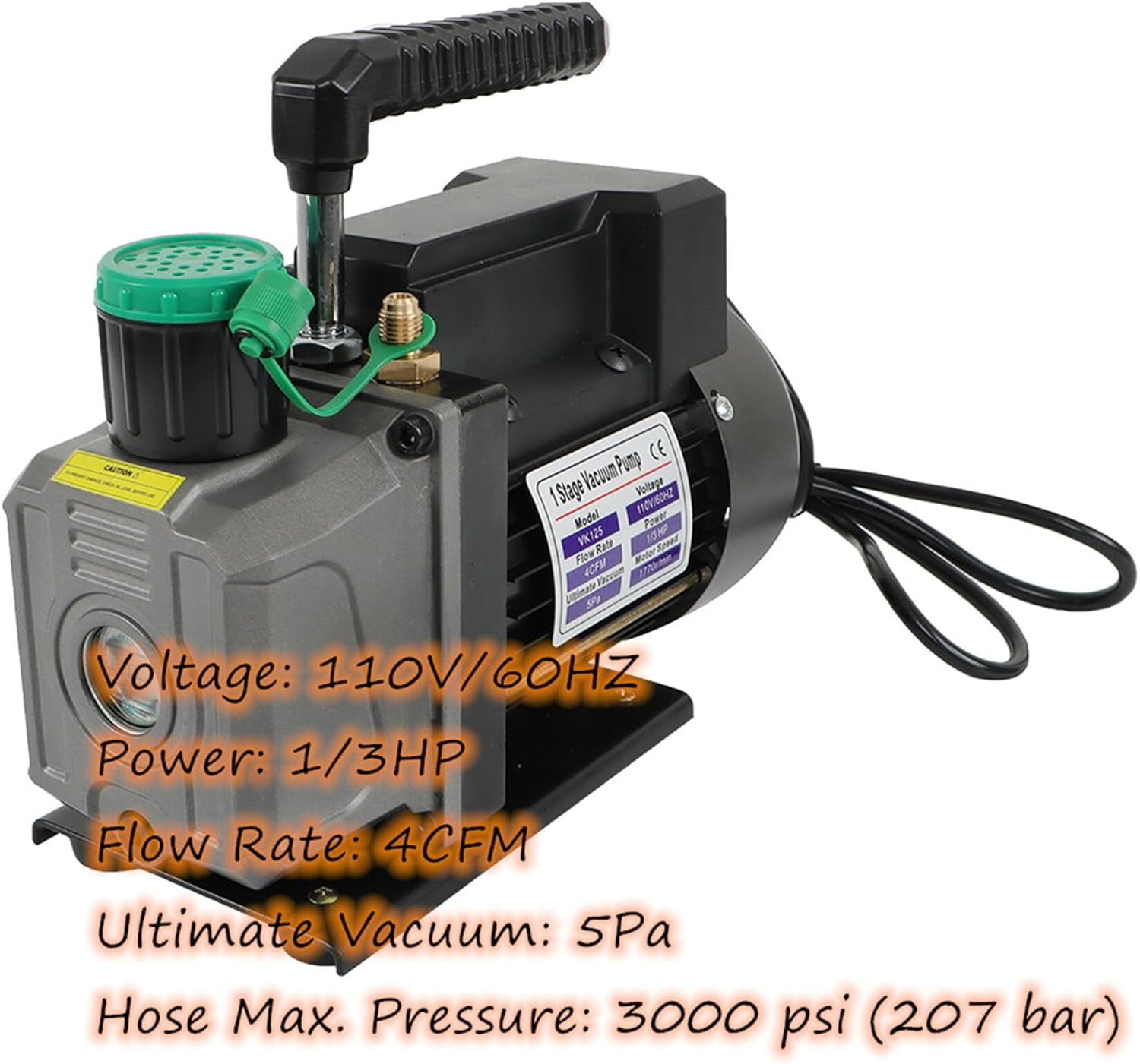 SHZAITOR Vacuum Pump 4CFM 1/3HP 3000 psi (20.7 MPa) Vacuum Pump Black