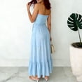 thumbnail image 3 of Wo-Fusoul Robe Maxi Sans Bretelles pour Femmes, Corsage Smocké avec Cordon et Ourlet à Volants, Robe Longue Sans Manches Unie, 3 of 5