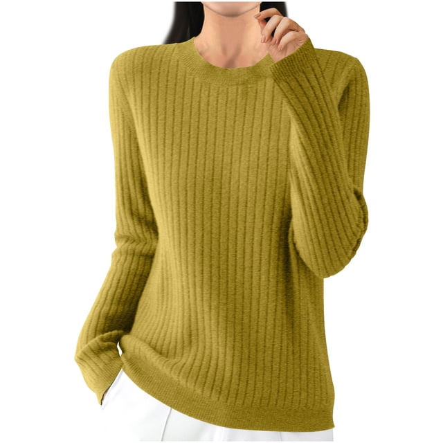 Dagugfen Hauts d'Automne pour Femmes Col Rond Manches Longues Tricot Confortable Couche de Base Thermique Chandail Décontracté