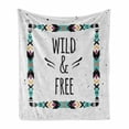 thumbnail image 1 of Tribal Soft Flannel Fleece Throw Blanket, Abstract Geometrical Frame Wild and Free Words Boho Style Art Print, Cozy Plush for Indoor and Outdoor Use, 70" x 90", Coconut Black Turquoise, by Ambesonne, 1 of 6