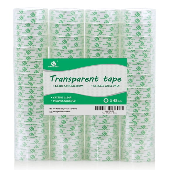 Recambios de cinta adhesiva de papelería BOMEI PACK, transparente, 25,4 m