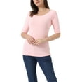 thumbnail image 1 of Inspire Chic Conjunto Blusas de Cuello Barco para Mujeres, Manga Corta, Ajustadas, Capa Suave, T-Shirt M Rosa Claro, 1 of 6