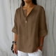 thumbnail image 5 of Mangas de Mano para las Mujeres V Cuello Ocio Tres Cuartos de Manga Sólida, Moda Blusa de Verano para el Uso Diario, 5 of 6