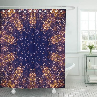 Libin Orange Fireworks Burning Mandala Star Shaped Shapes Dark Sky Shower Curtain 66x72 inch
