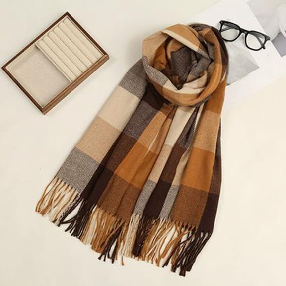 shoper Winter Scarf for Women, Winter Warm Plaid Scarves, Soft Blanket Scarf with Tassel