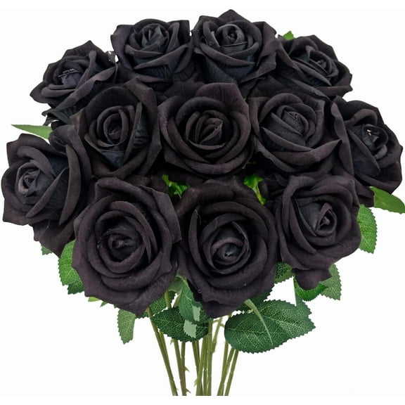 Velvet Rose Artificial Flowers with Long Stems, Real Touch Fake Roses Florals for Valentine's DIY Wedding Bouquet Party Table Centerpiece Home Arrangement Decorations (Black)