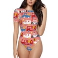 thumbnail image 2 of Goofa Cartoon with Traffic Elements Printed Women Rash Guard Short Sleeve,Tummy control Swimsuit Surfing Swimsuit Bathing Suit One Piece Swimsuit UPF 50-, 2 of 9