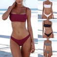 thumbnail image 3 of Solid Color Women Strap Top Padded Bra High Waist Panties Bikini Swimwear Set, 3 of 7