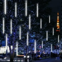 Christmas Lights Outdoor, Meteor Shower Falling Rain Lights 10cm 10 Tube 200 LED Icicle Cascading Lights for Xmas Tree Wedding Party Decoration, White