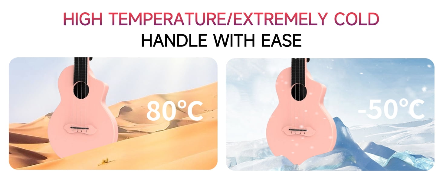 Donner 23’’ Carbon Fiber Travel Ukulele with Beginner Kit with Bag, Pink
