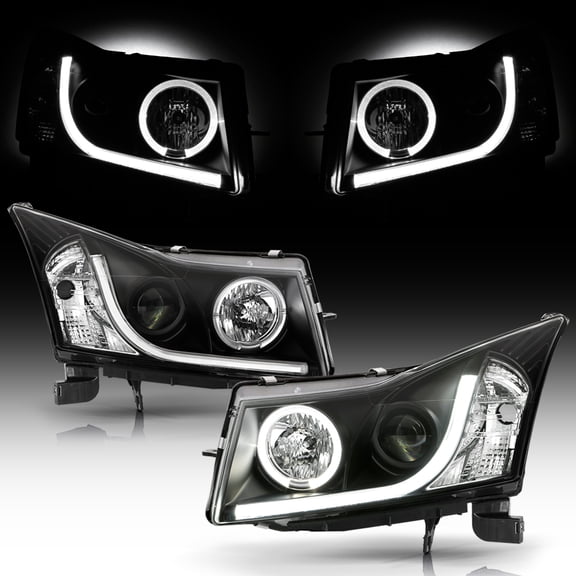 Black 2011-2016 Chevy Cruze DRL "LED Strip" Halo Projector Headlights Left Right