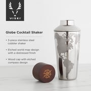 Viski Globe Stainless Steel Cocktail Shaker for Party, Home Bar Gifts, 32oz