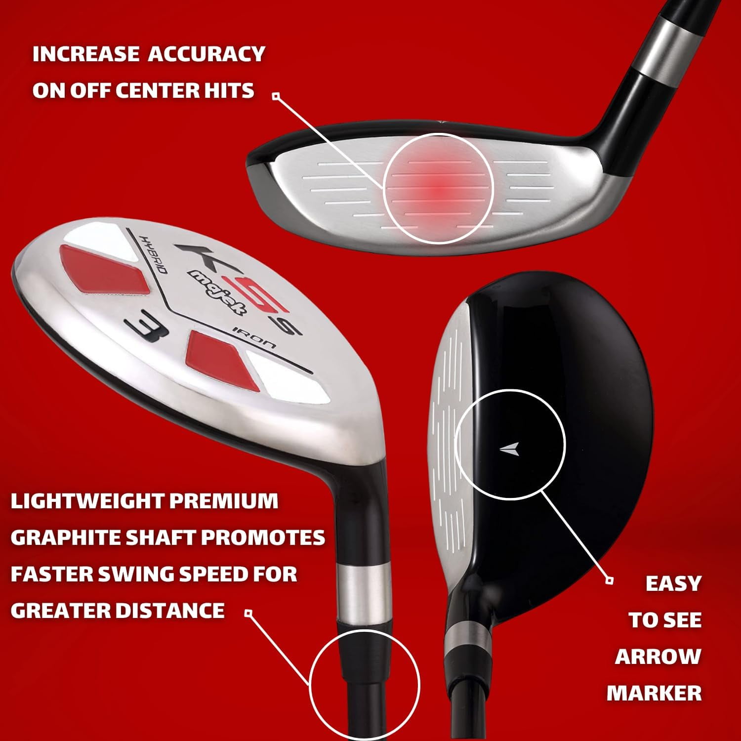 Majek K5 #3 Hybrid Golf +2 inch Over XL Big & Tall Men's Regular Flex Right Handed Utility R Flex Club (Tall 6'3"+ / +2" Over) with Jumbo Black Pro Velvet Grip