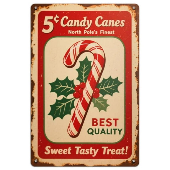 Vintage Candy Canes Metal Sign Retro Christmas Holiday Wall Art for Indoor Use Durable and Long Lasg Nostalgic Design Perfect for Christmas Decor iron material funny vintage aluminum