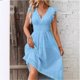 thumbnail image 1 of Vestido elegante con mangas de hoja de loto y escote en V., 1 of 6