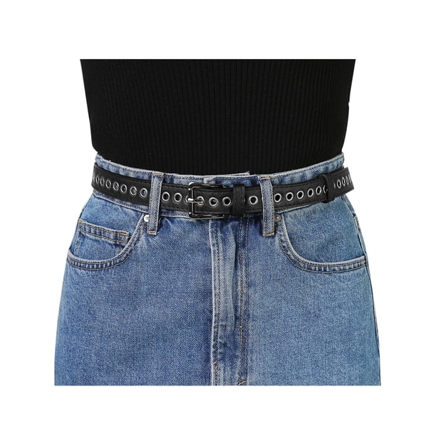 INSPIRE CHIC Women Grommet PU Leather Belt Metal Pin Buckle 