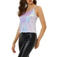 thumbnail image 5 of INSPIRE CHIC Women's Sequin Spaghetti Strap Crop Camisole Tank Tops XL Holographic, 5 of 8