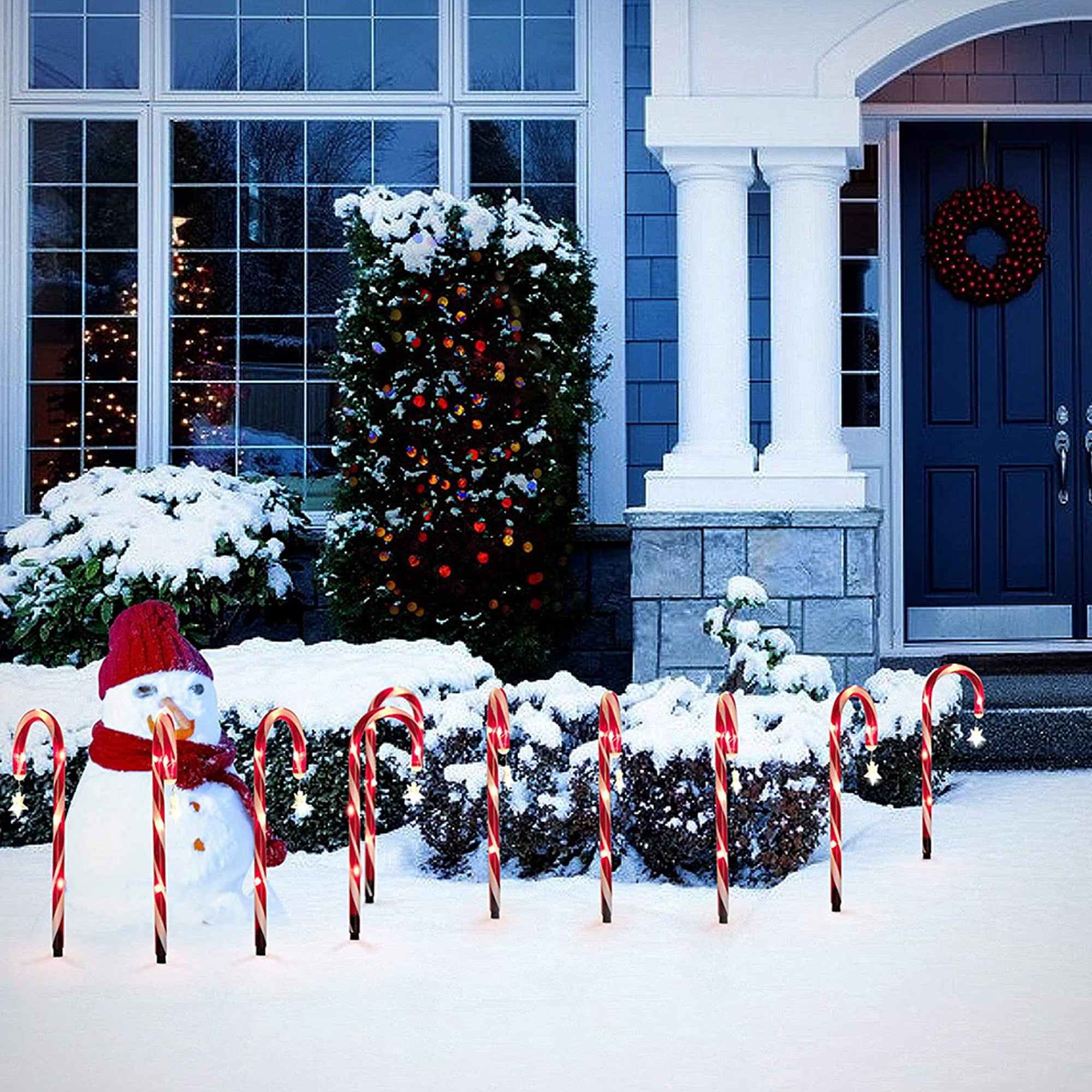 COCOBELA 19" Christmas Candy Cane Lights, 8 Packs Christmas Pathway Marker Candy 8 Modes Solar Lights Walkway Outdoor Markers with Stakes for Garden Patio Christmas Decorations