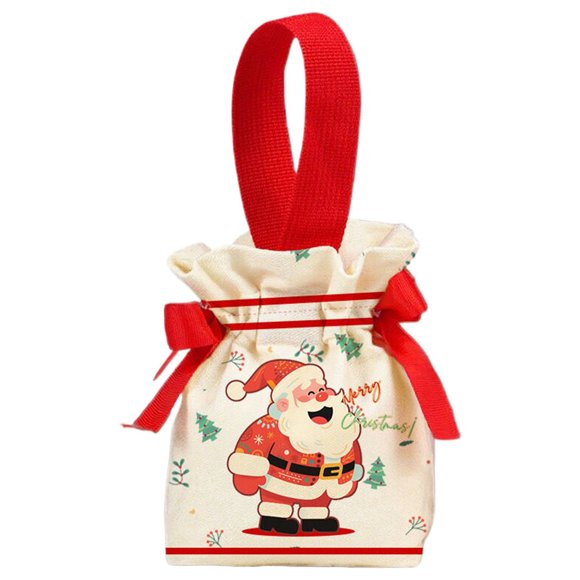1PC Christmas Canvas Drawstring Bag Cute Christmas Pattern Candy Cookie Gift Bag Xmas Party Gift Packaging Storage Bag