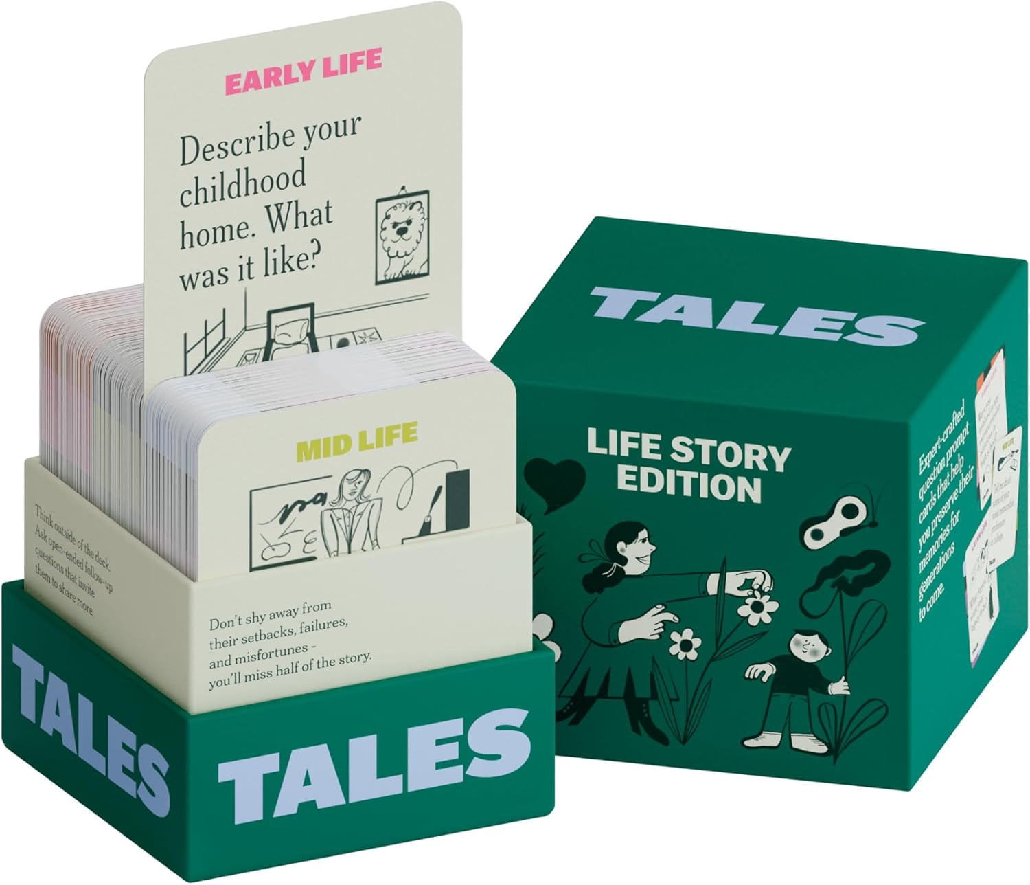 TALES 150 Life Story Interview Kit, Conversation Cards, for Grandparents, Parents, Families, Adults, Game Night, Road Trips