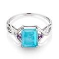 thumbnail image 2 of Gem Stone King 1.85 Ct Emerald Cut Green Turquoise Purple Amethyst 925 Sterling Silver Ring (Size 7), 2 of 5